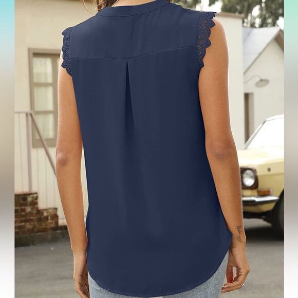 JULYCLO Women Tank Top Summer V Neck Sleeveless Lace Chiffon Blouse Size XL NWT - Picture 3 of 7